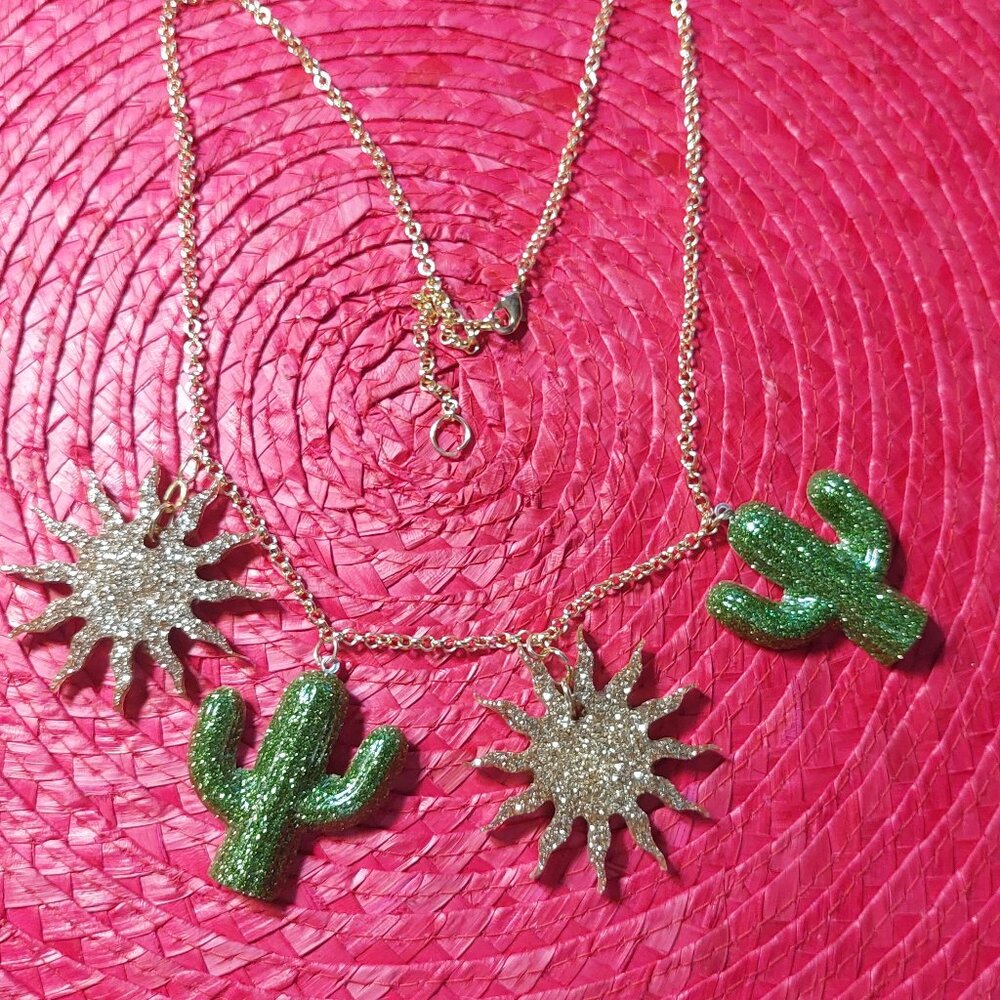Handmade Resin Cactus and Sun Necklace, Retro , Southwest , Desert ....